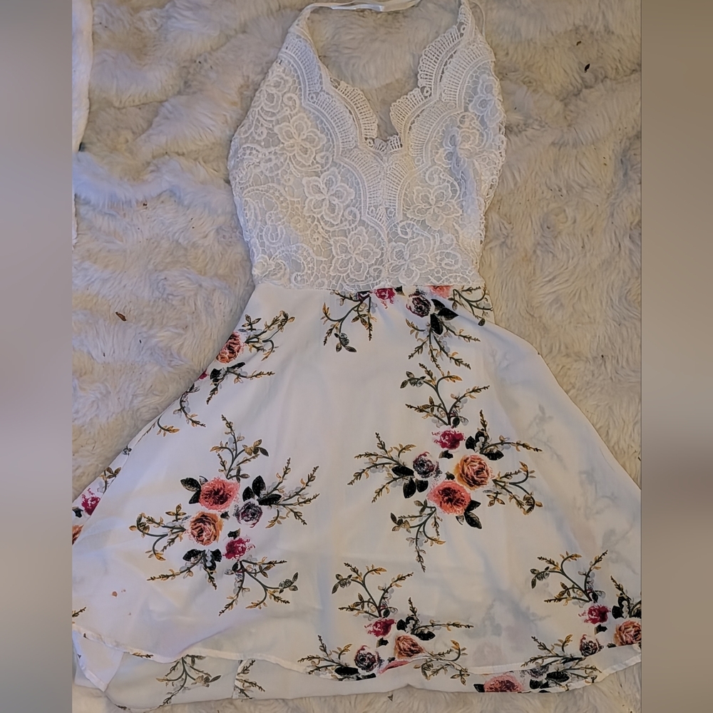 Floral Lace Dress with Pink Roses
